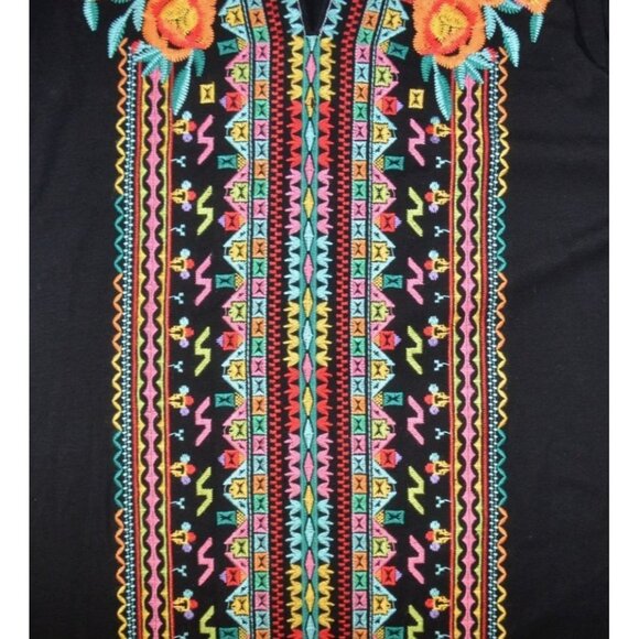 Caleooa Black Boho Embroidered Floral Pullover Blouse Top Plus Size 3X Tunic - Picture 4 of 11